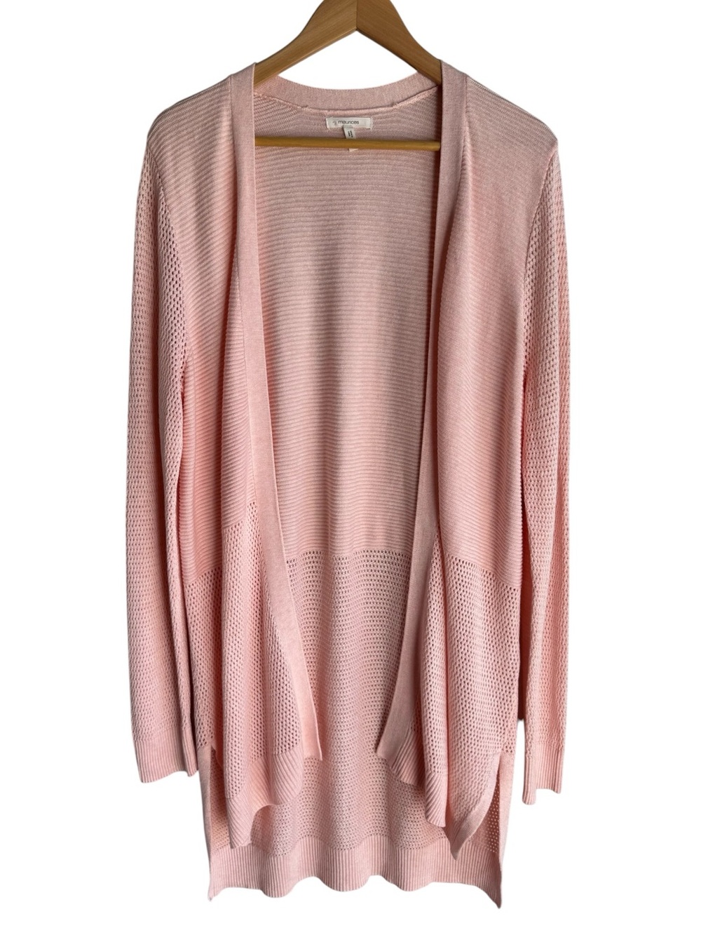 Maurices Lightweight Cardigan Sz L Soft Pink Longline Open Front Sweater NWOT